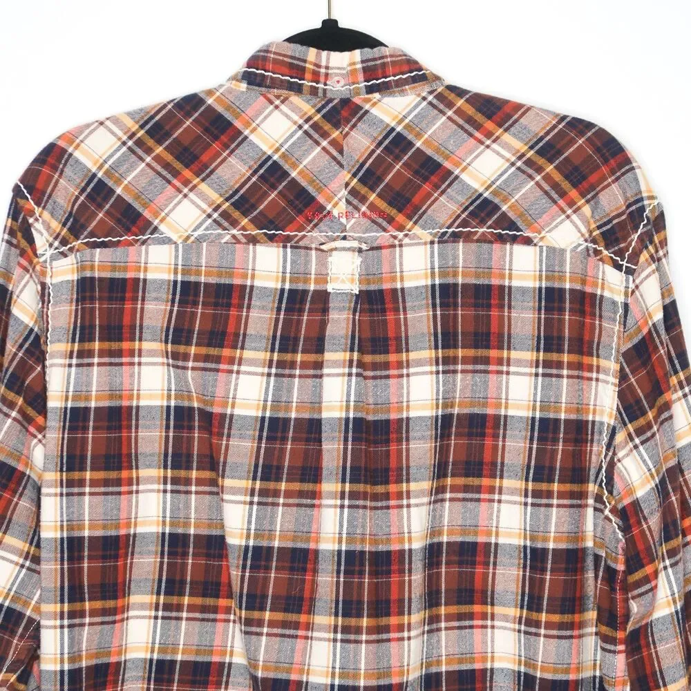 True Religion Mens Button Up Shirt XL Plaid Orange‎ Brown Cowboy Western